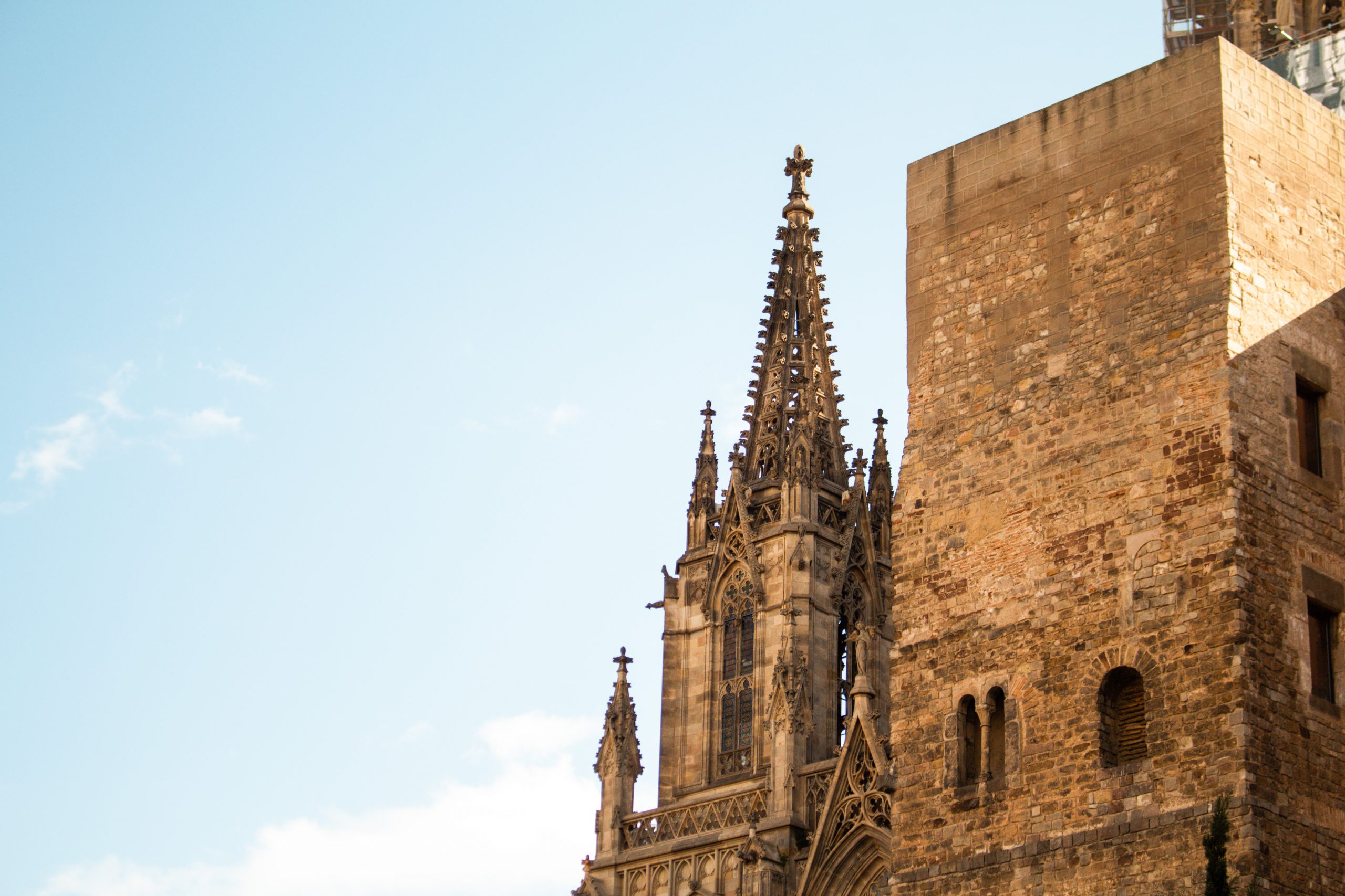A gothic style tower of the Cathedral of Barcelona